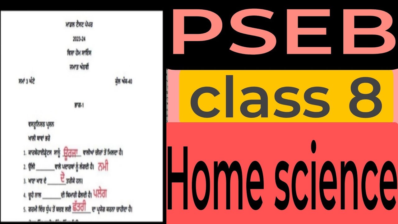 PSEB class 8 Home science sample Paper #pseb #solved #samplepaper #cbse #class8
