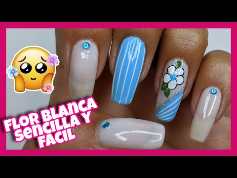 DECORACIÓN DE UÑAS FÁCIL | Flor blanca SENCILLA y lineas ♥ NailArt By Andy