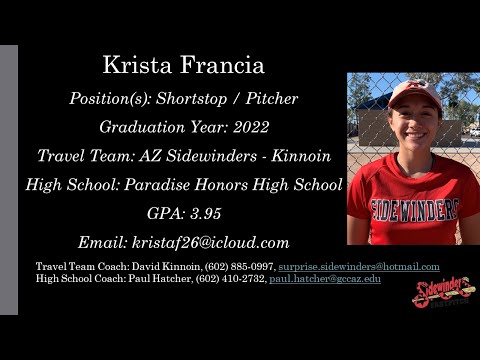 Krista Francia Softball Skills Video - 2022 Pitcher Shortstop