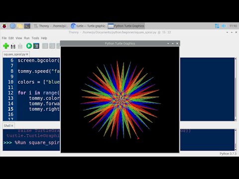 Colorful spirals with Python turtle on a Raspberry Pi