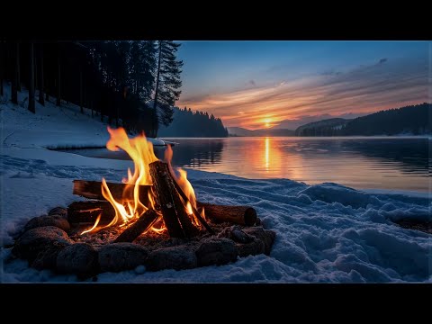 Winter Campfire by the Sunset Lake 🔥❄️ Serene Ambience for Deep Relaxation & Peaceful Evenings 🌅