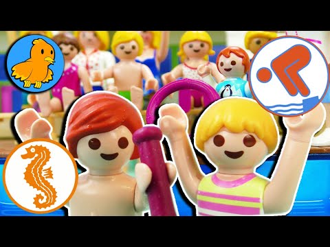 FAMILIE VOGEL MACHT SCHWIMMABZEICHEN | Schwimmstunde mit Julian, Hannah & Emma | Playmobil Film