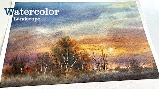 Easy but peaceful watercolor landscape painting process, healing the busy life