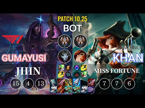 T1 Gumayusi Jhin vs DWG Khan Miss Fortune Bot - KR Patch 10.25