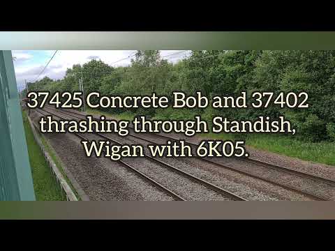 37425 Concrete Bob with 37402 thrashing through Standish, Wigan with 6K05. 16th June 2021.