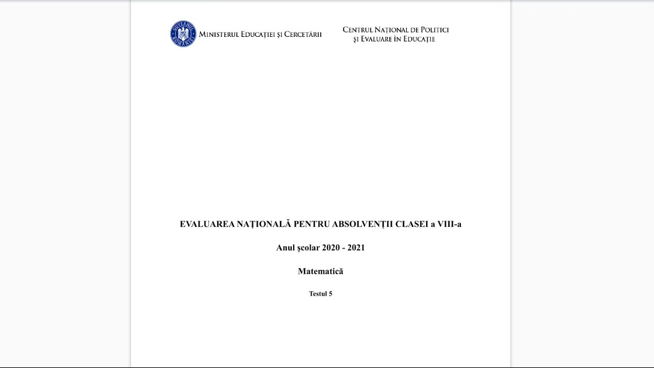 Evaluare Nationala 2021 - Testul 5 - Teste antrenament - Clasa a 8-a