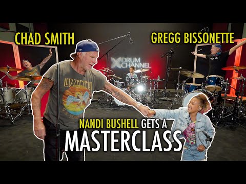 Chad Smith and Gregg Bissonette give Nandi Bushell a MasterClass in Drumming