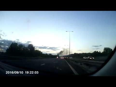 car on fire m1 northbound just after j23