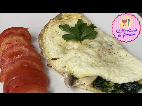 Omelette de Claras con ESPINACAS  y CHAMPIÑONES 🍳🥬🍄