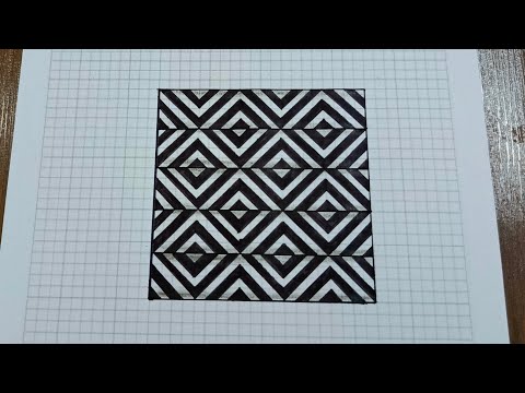 How To Draw Geometric Square Optical Illusion Art - Art challenge - 3D Trick Art on paper tutorial
