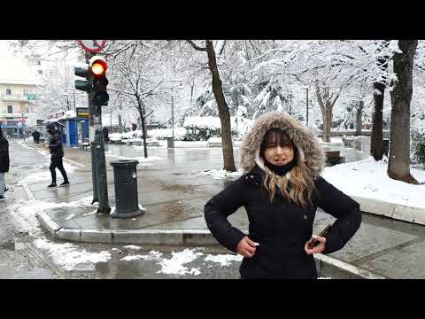 Larissa city Greece - walking tour in snow