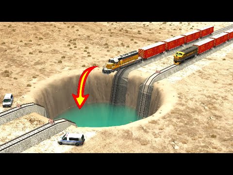 Trains vs Giant Water Pit - BeamNG Drive ||| beamng voot 🏵🏵🏵