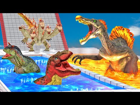 Falling Down the Stairs into Lava Path Hydra vs Wild Animals Dinosaur Animal Revolt Battle Simulator