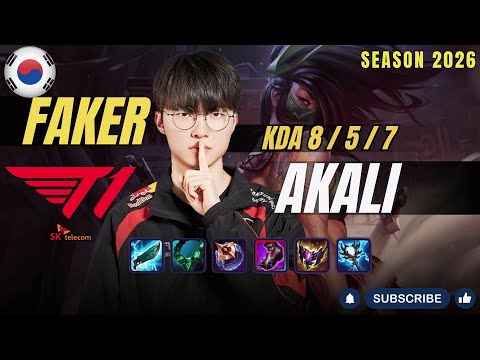 T1 Faker AKALI vs ORIANNA Mid - Patch 26.2 KR Ranked | lolrec
