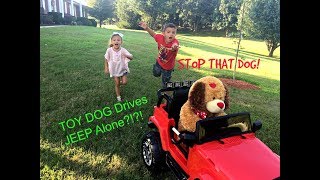 AmAzInG TOY Puppy Dog drives Jeep Ride On!! All Alone?!?!