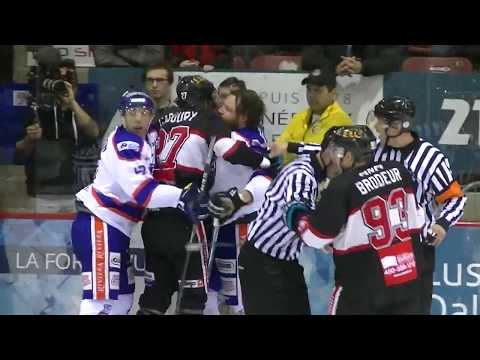 Mise en échec Étienne Brodeur suivi d'une mêlée