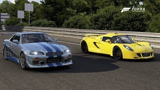Forza 6 Drag race: F&F Skyline GTR R34 (Tuned) vs Hennessey Venom GT