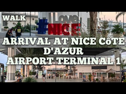 Caminhada de chegada ao Terminal 1 do Aeroporto Nice Cote d'Azur em 4K