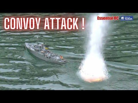 Spectacular RC U-Boat Submarine Convoy Attack, Warship Hunt with Depth Charge Explosions