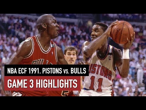 Throwback NBA ECF 1991. Detroit Pistons vs Chicago Bulls Game 3 Highlights HD. Jordan 33 pts