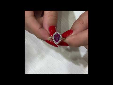 Pink Sapphire Pear Shape Halo Engagement Ring