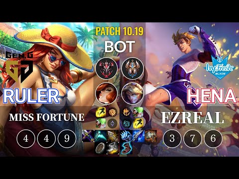 GEN Ruler Miss Fortune vs hyF Hena Ezreal Bot - KR Patch 10.19