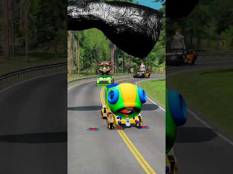 Weird Cars Crossing Giant Spinning Venom Foot with Spider-Man Head Bollard Gate in BeamNG.drive