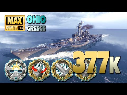 Battleship Ohio: 376k on map Greece - World of Warships