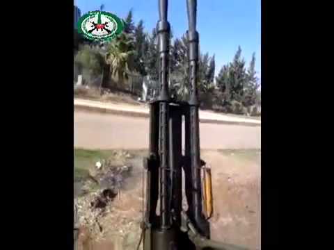 التصدي للطيران الحربي في ريف درعا بواسطة رشاش 14 من قبل لواء عمود حوران