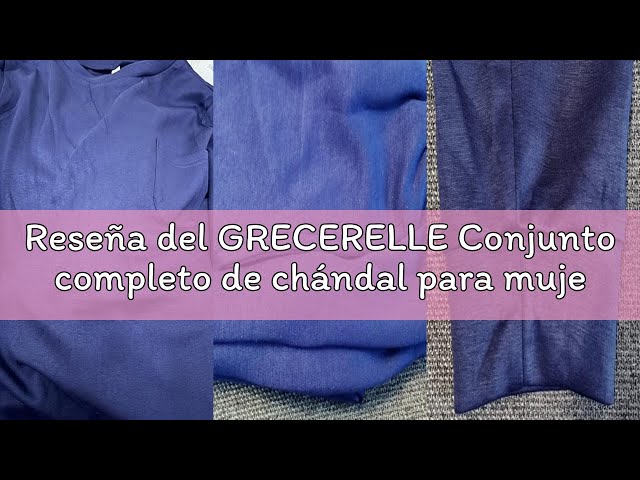 Vídeo relacionado con GRECERELLE - Conjunto deportivo de mujer de dos piezas, traje de entrenamiento, sudadera con capucha de manga larga, cuello redondo informal, tops casuales y pantalones de chándal con bolsillos, azul