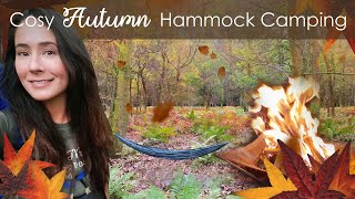 Solo Autumn Hammock Camp With Campfire & Lamb Steaks 🔥🍂🥩 (No Tarp) Wild Camping UK