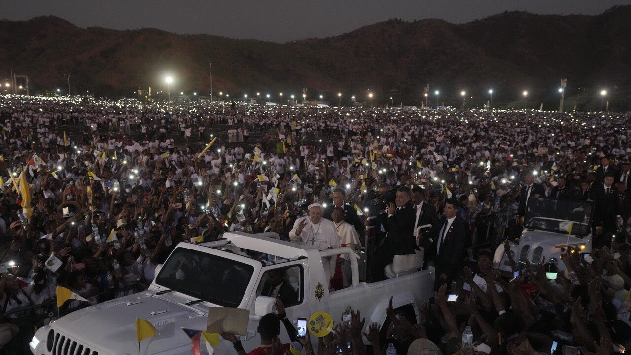 Pope Francis speaks in front of nearly half of East Timor's population