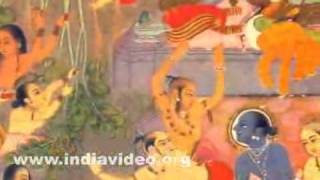 Krishna and his friends sporting in the river