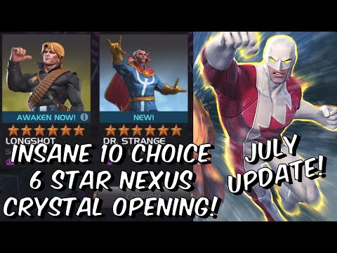 INSANE 10 CHOICE 6 STAR NEXUS CRYSTAL OPENING! + JULY UPDATE BREAKDOWN - Marvel Contest of Champions