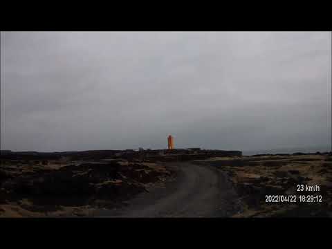 Driving a trail to Svörtuloft, and Svörtuloftaviti lighthouse.