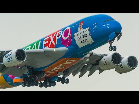 AIRBUS A380 above the AUTOBAHN - A380 LANDING + Close-up DEPARTURE (4K, 4 Cameras)