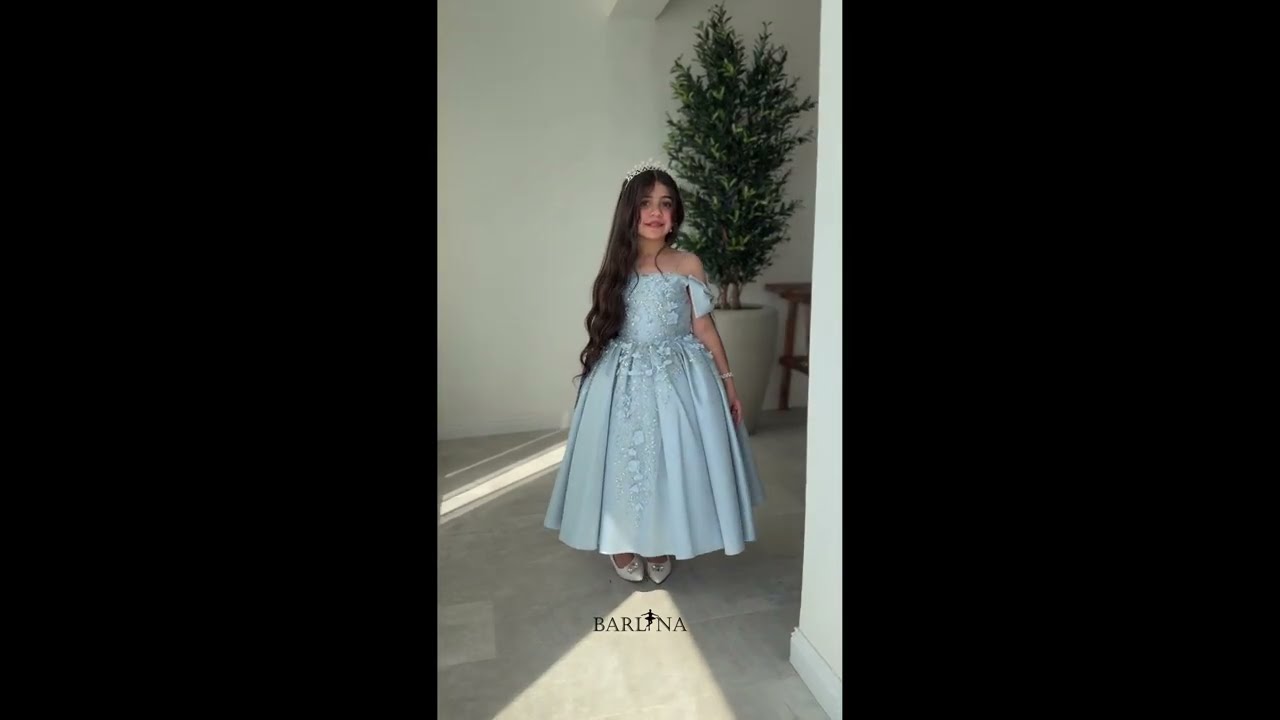 Girls' sky blue dress with side bows - 2 years