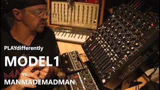 Video thumbnail for PLAYdifferently MODEL1 mixer vs. MANMADEMADMAN (drive, synths and drum machines, and using it LIVE) by manmade madman