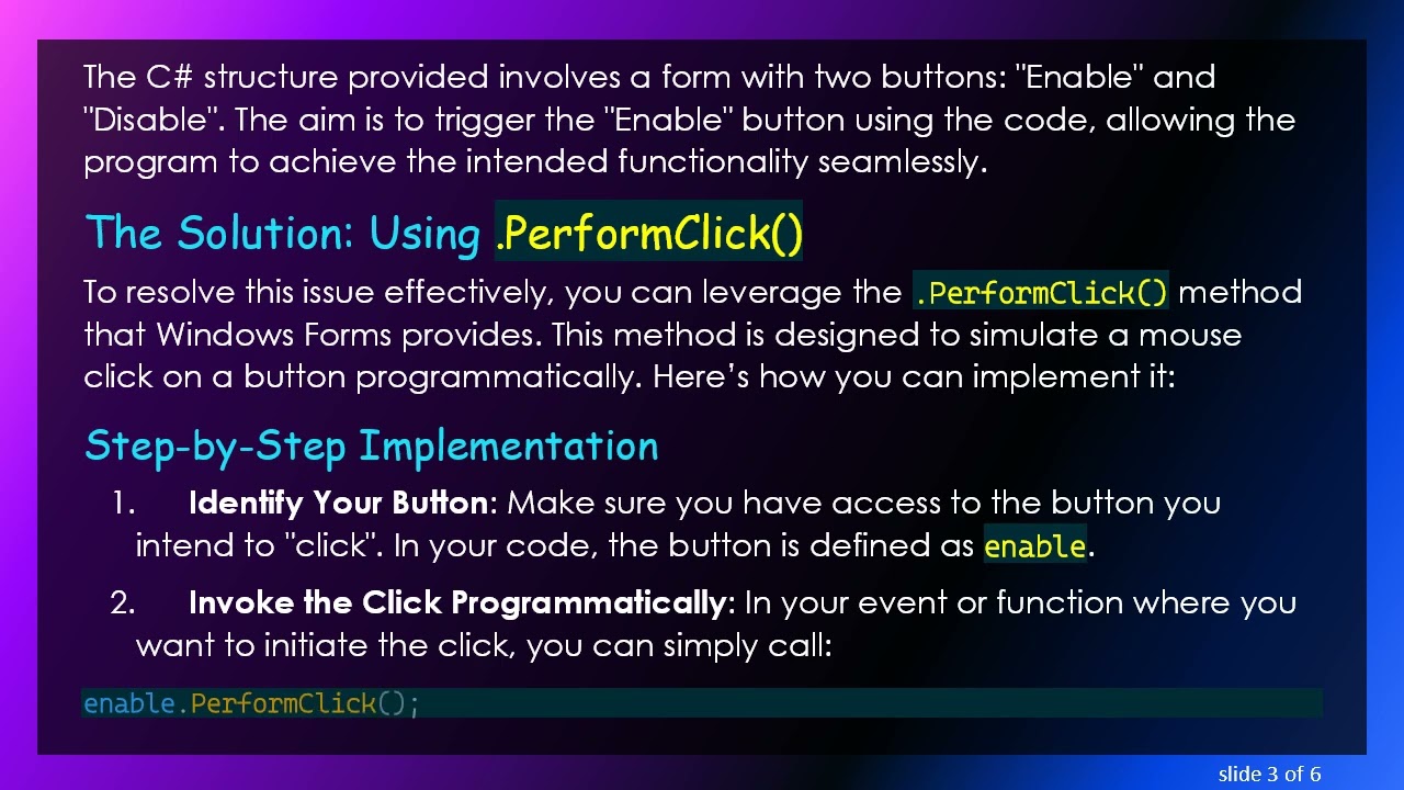 How to Use .PerformClick() to Enable a Button Programmatically in C#