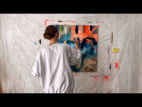 LARGE INTUITIVE ABSTRACT PAINTING ON CANVAS . WHOLE PROCESS.