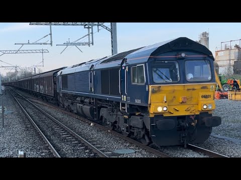 Harborough station class 66 66305 6069 water train Daventry Int RFT RECEP to DOLLANDS MOOR 8/4/23
