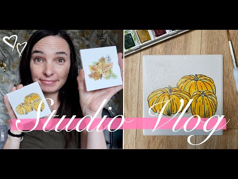 STUDIO VLOG ♥︎ Painting Fall Coasters * Taking my cat to the vet