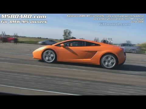 1080p: Lamborghini Gallardo 500 HP manual vs Kelleners BMW M5 M5BOARD Classic race from 2006