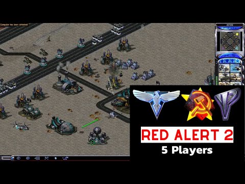 Red Alert 2 5 Players | King o' the hill map (Extra Hard AI)