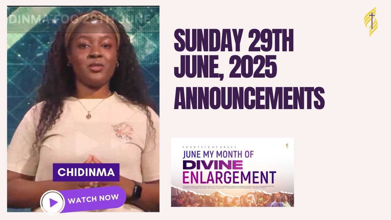 Fountain of Grace Announcements | Sunday 29th June , 2025