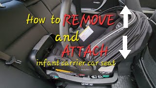 How to remove and attach an infant car seat off the base|Evenflo SafeMax