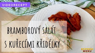 Recept: jednoduchý bramborový salát s kuřecími křidélky
