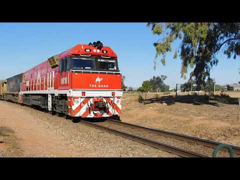 The Ghan NR18 with NR119 hauling frieght, Port Augusta