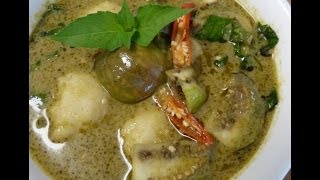 Thai food Green curry with fishballs