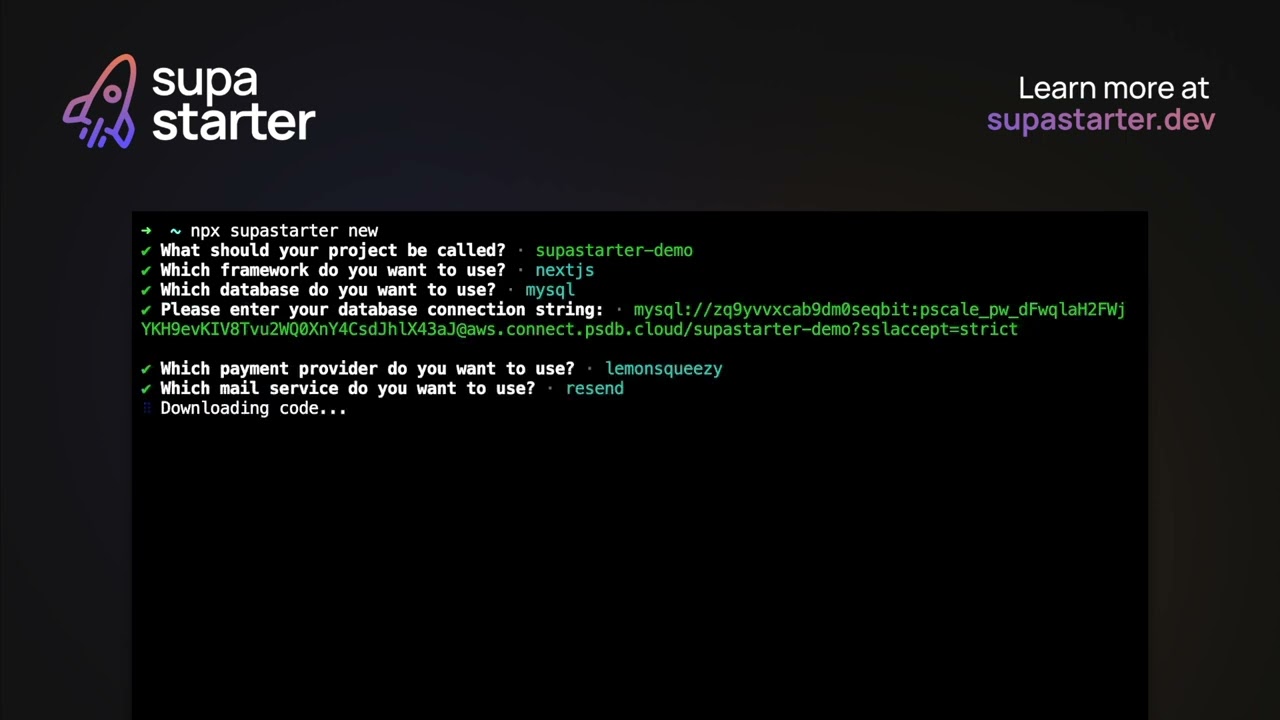 Setting up your SaaS with supastarter in 20 seconds